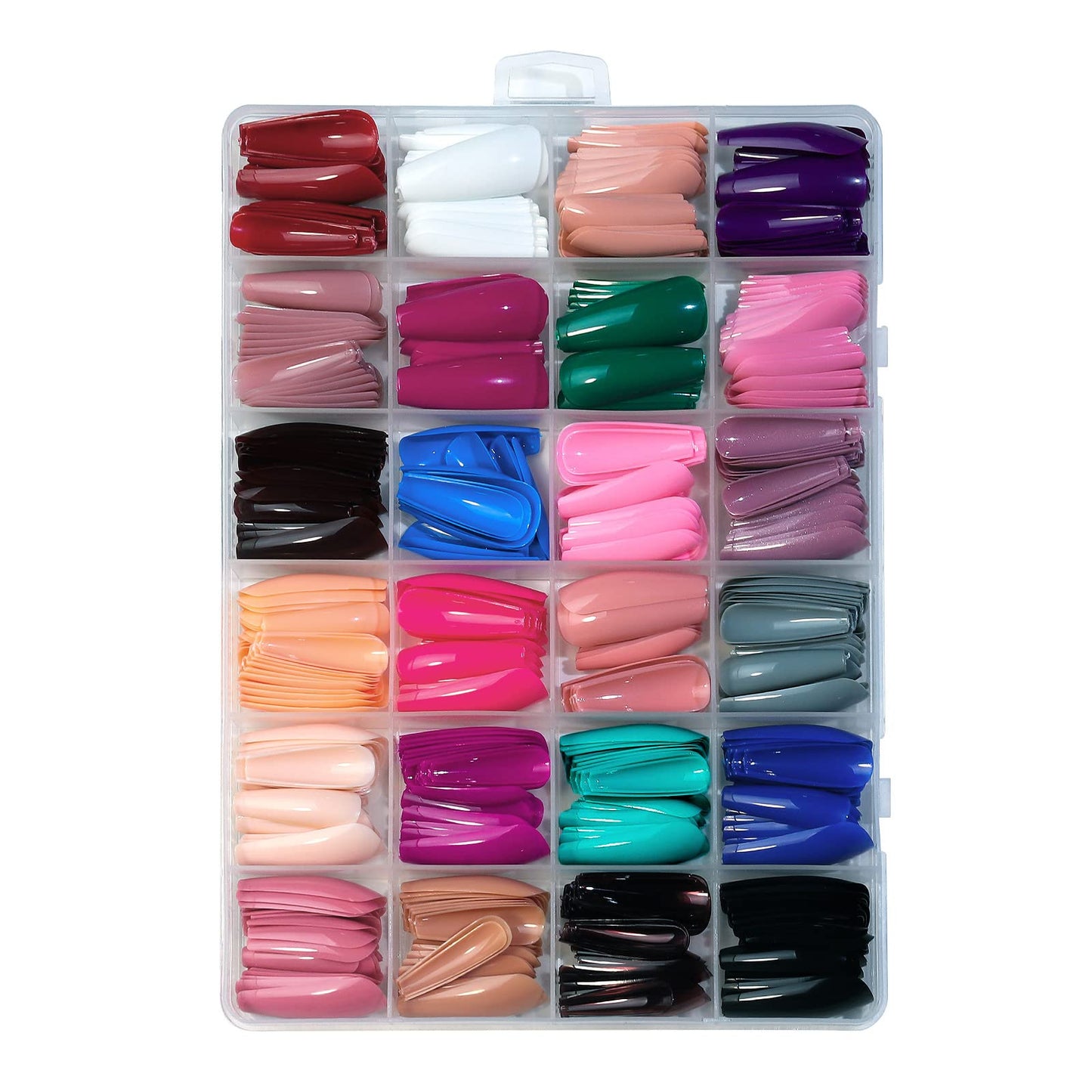 CHANGAR 576PCS Coffin Press on Nails Long Square False Nails 24 Solid Color Acrylic Glossy False Nails Set Long Ballerina Fake Nails Full Cover Acrylic False Nail tips for Nail Art DIY