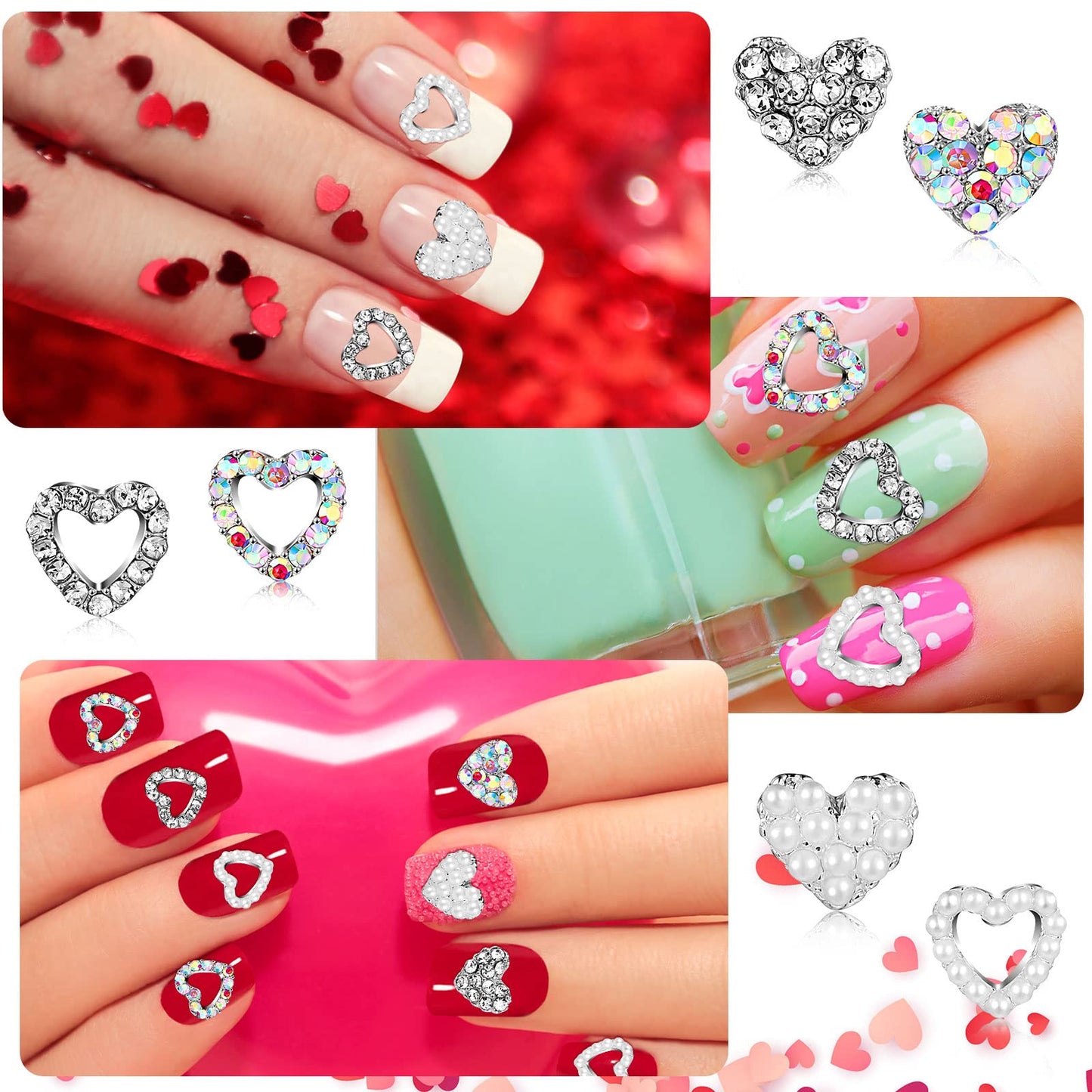 36 Pieces 3D Heart Nail Charms for Nail Heart Nail Rhinestone Decals Love Crystal Nail Charms Diamond Alloy Nail Gems Decorations for Women Girls Valentine's Day (Novel Style)