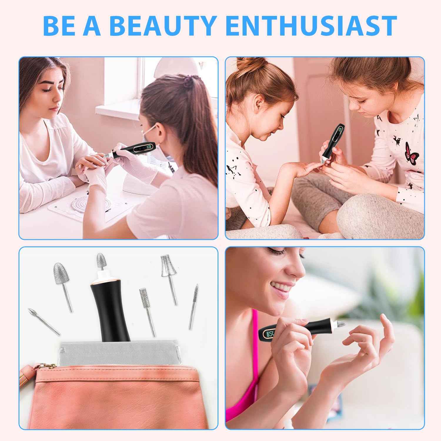 Professional Manicure Pedicure Kit, Cordless Electric Nail File Set, 360° LED Light Nail Drill Machine with LCD Display, 10 Speeds Rechargeable Nail Drill for Gel Nail Thick Toe Nails Christmas Gifts