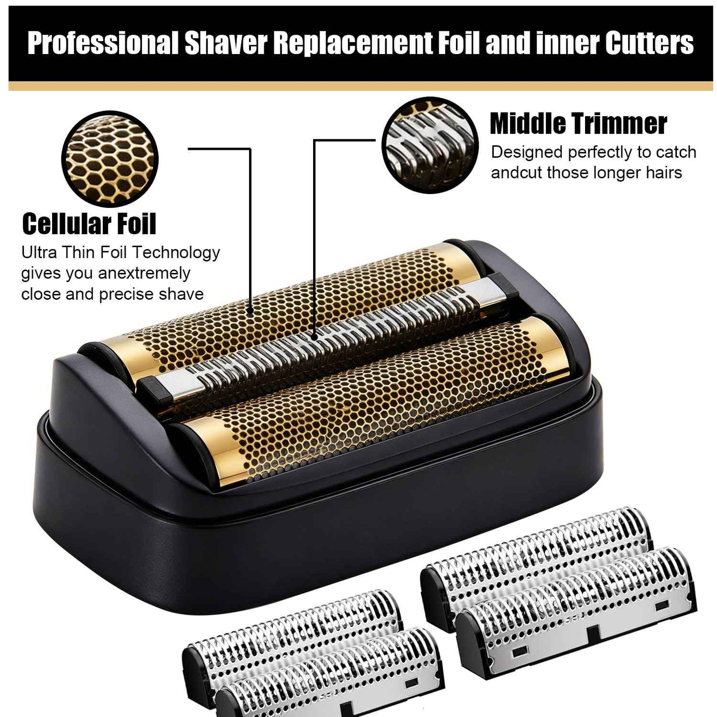 Shaver Replacement Golden Foil and Cutters compatible with Andis 17155 Pro lithium titanium foil shaver Replacement Heads(2 pack Black)