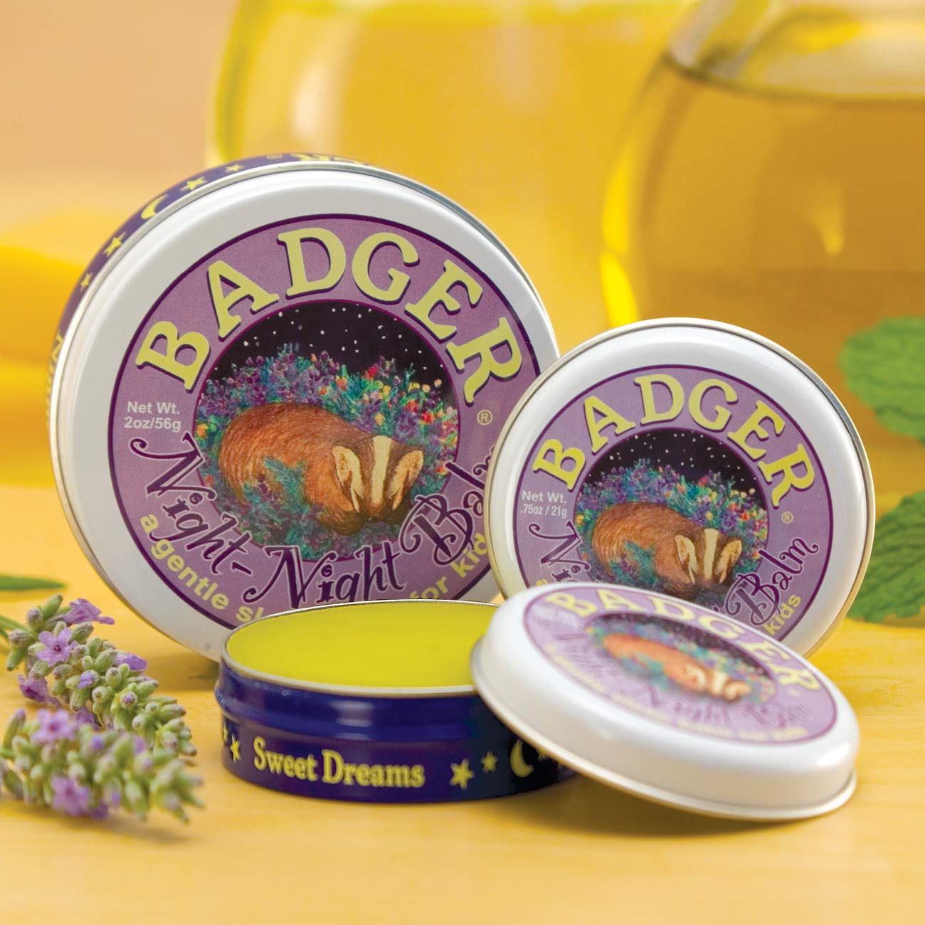 Badger Night Night Balm, Organic Sleep Balm for Kids with Chamomile & Lavender Essential Oils, 2 Oz Metal Tin