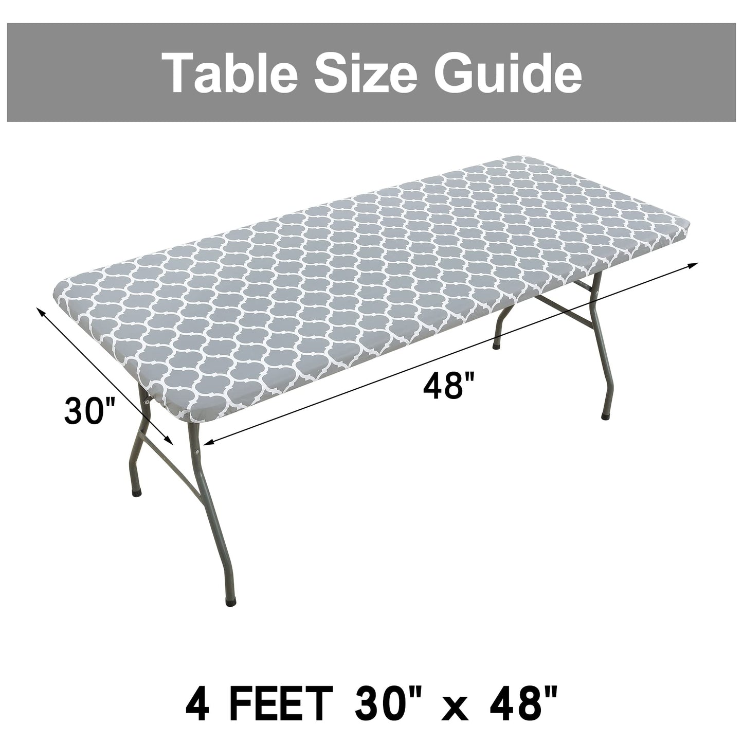 smiry Rectangle Picnic Tablecloth, Waterproof Elastic Fitted Table Covers for 4 Foot Tables, Wipeable Flannel Backed Vinyl Tablecloths for Camping, Indoor, Outdoor (Grey Morocco, 30x48 Inches)