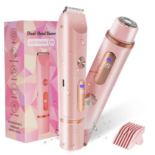 Bikini Trimmer for Women 2in1 High Power Epilators Hair Removal Waterproof Electric Razors Women's Electric Razor Pubic Hair Trimmer Shaver for Women for Ladies Pubic, Face, Underarms, Legs (Pink)