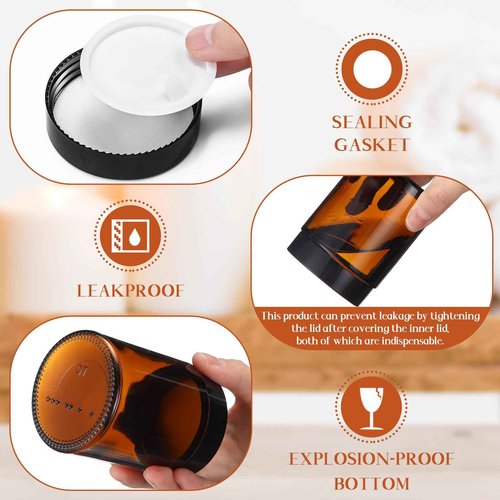 Domensi 24 Pcs 6oz Glass Jars with Lids Leakproof Round Airtight Empty Cosmetic Jars with Inner Liners Lid for Storing Lotions Spices Ointments Candle Making Food Storage (Amber)