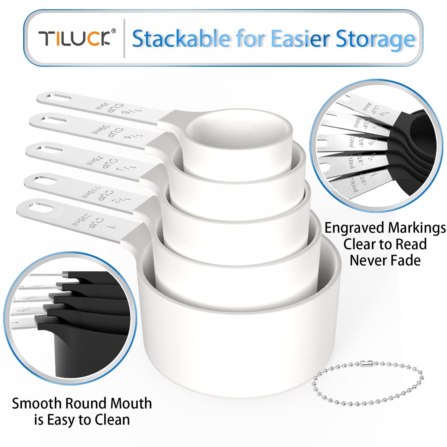 TILUCK Measuring Cups & Spoons Set, Stackable Cups and Spoons, Nesting Measure Cups with Stainless Steel Handle, Kitchen Gadgets for Cooking & Baking