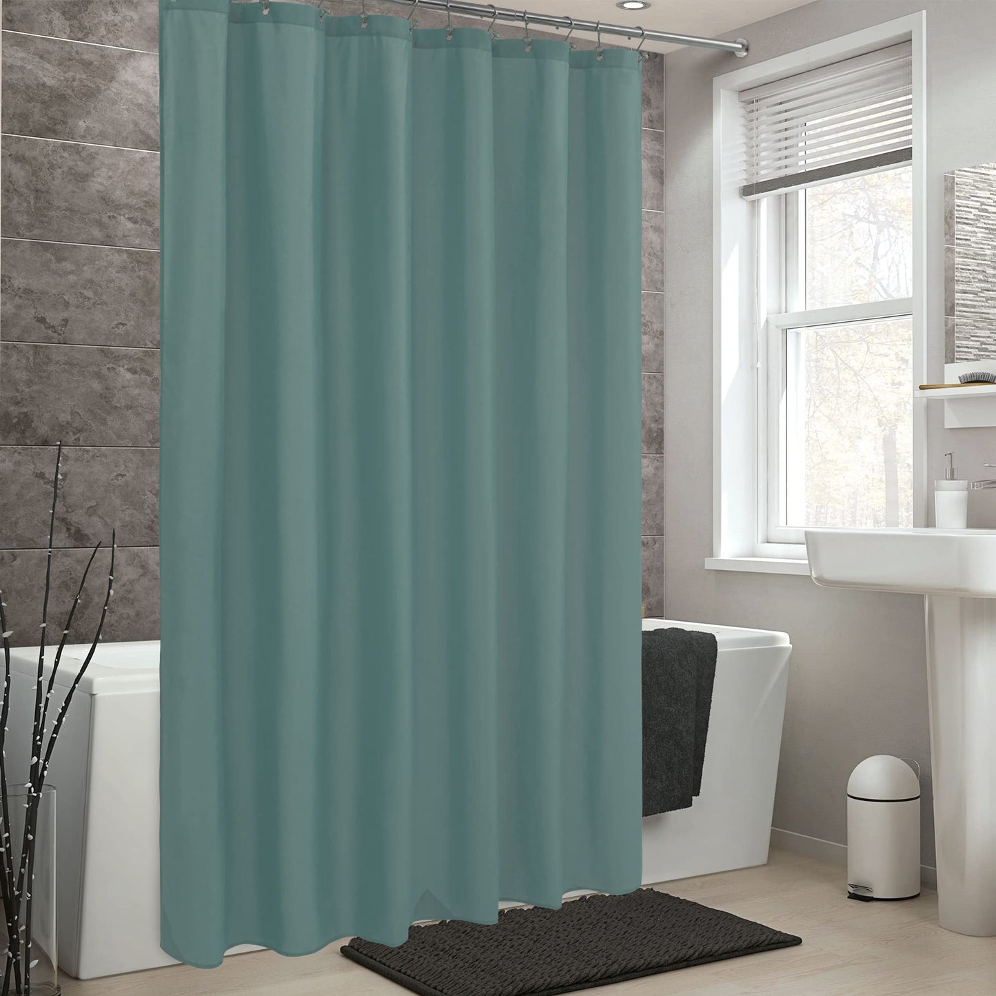 ALYVIA SPRING Teal Fabric Shower Curtain Liner Waterproof - Soft & Light-Weight Cloth Shower Liner with 3 Magnets, Hotel Quality & Machine Washable - Standard Size 72x72, Sea Teal