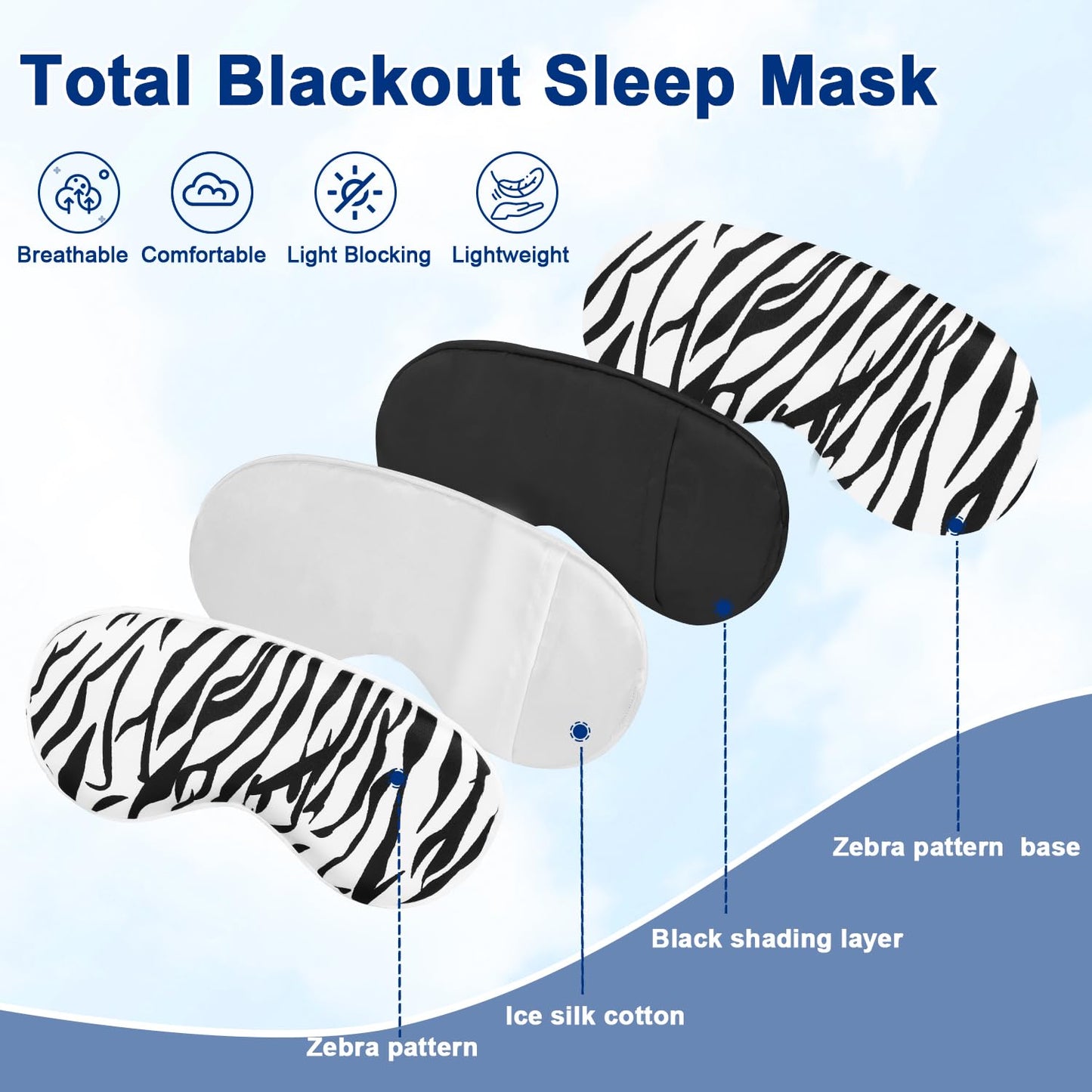 Cavoilu Sleep mask w/Cooling Gel Eye Mask, 2Packs Heated Eye Mask for Sleeping, Reusable Ice Silk Blackout Eye Cover Sleeping Mask for Travel, Home, Office, Yoga, Stocking Stuffers (Zebra+Leopard)