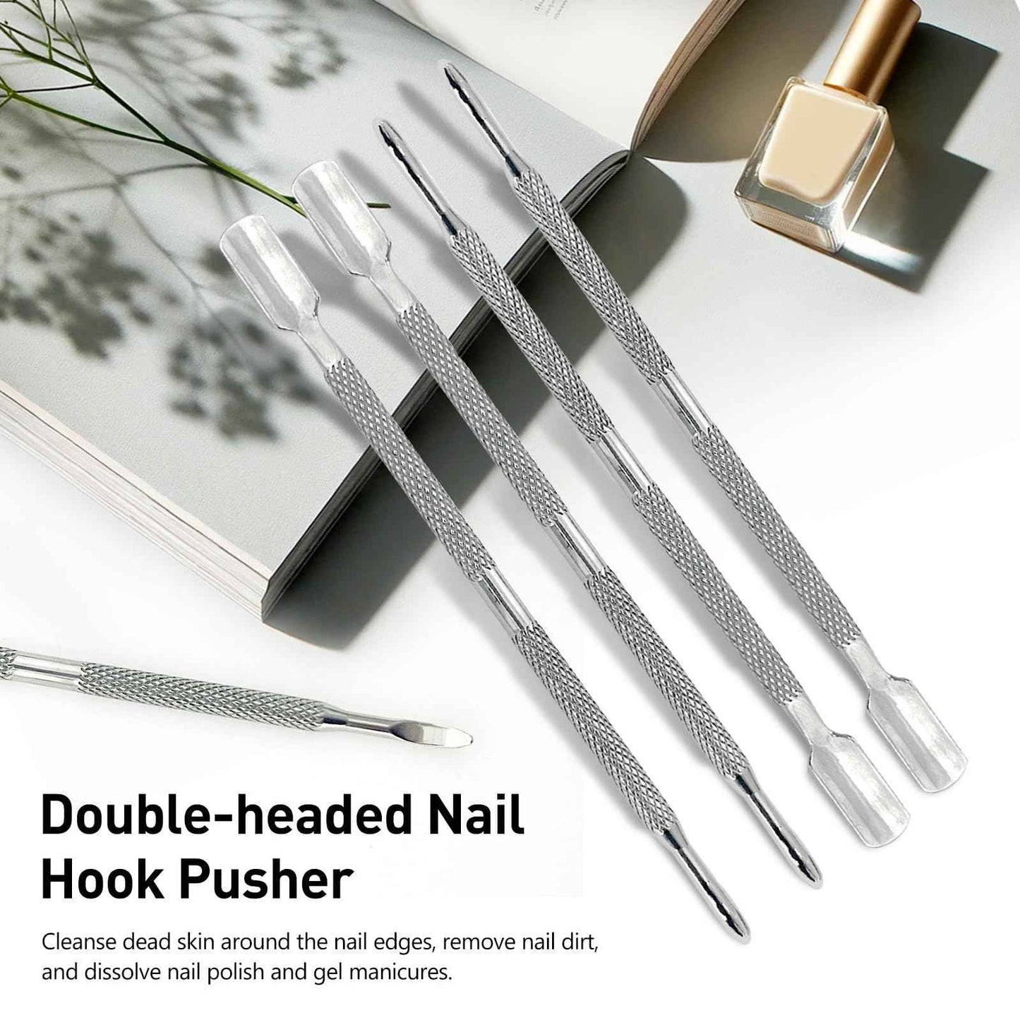 5-Piece Dual-Sided Cuticle Pusher Set - Professional Stainless Steel Manicure Pedicure Nail Care Tools