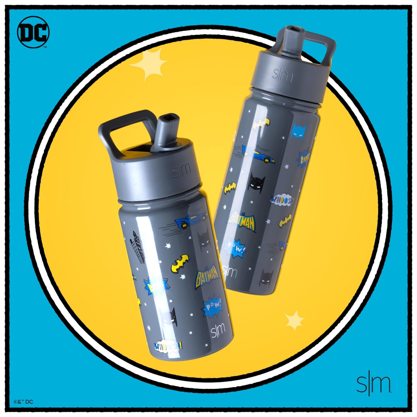 Simple Modern DC Comics Batman Kids Water Bottle with Straw Lid | Reusable Insulated Stainless Steel Cup for School | Summit Collection | 14oz, Batman POW!