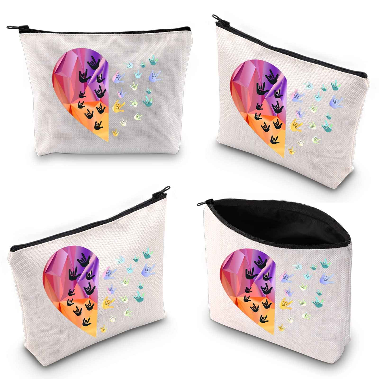 XYANFA Sign Language Heart Makeup Bag - Asl Gift for Teacher & Student - Zipper Pouch
