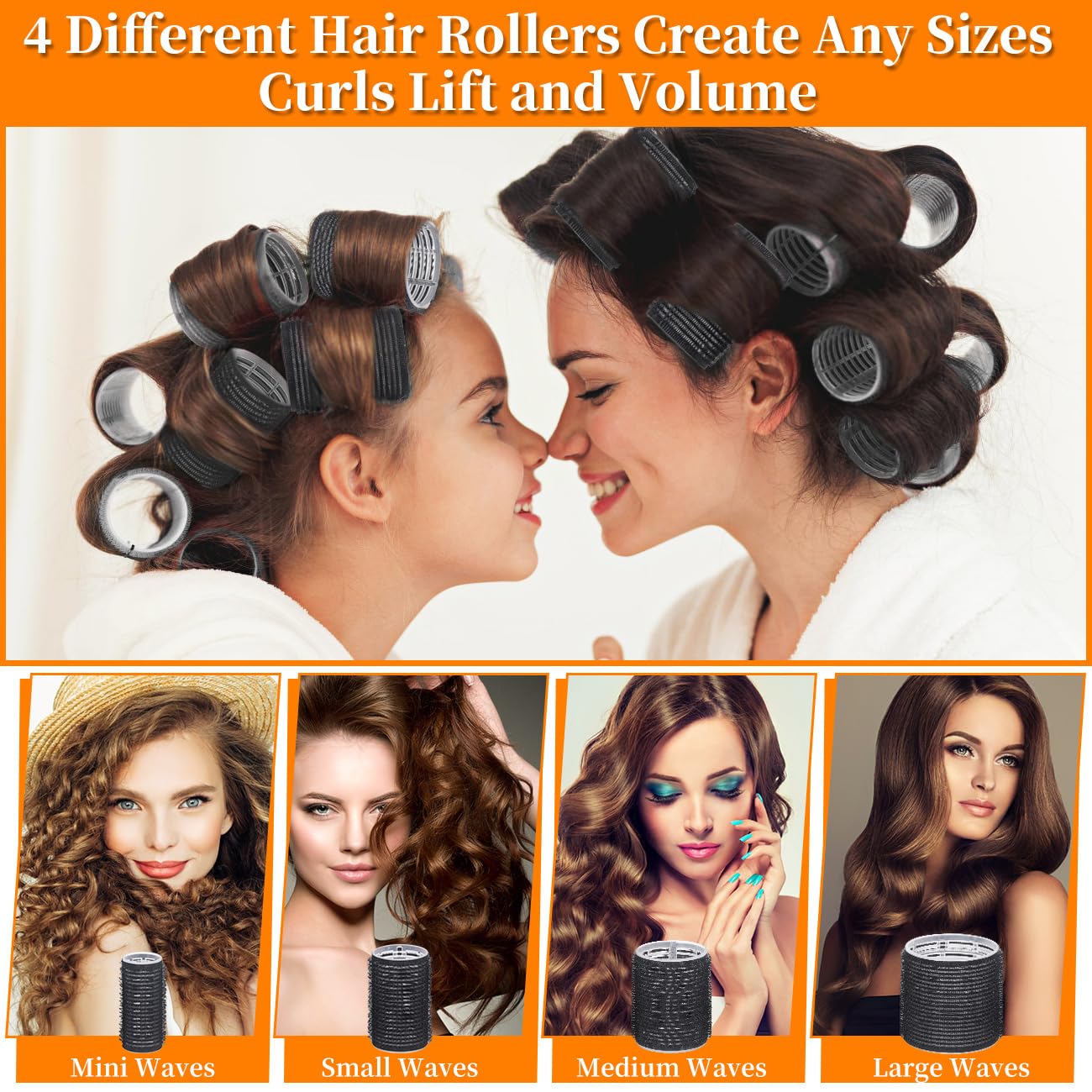 38PCS Hair Rollers Hair Curlers, Rollers, Curlers for Long Hair Thick, Jumbo Large Medium Small Rollers Set, 12 Stainless Steel Clips and Storage Bag