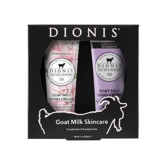 Dionis Goat Milk Skincare Lavender Lily Hand Cream Set of 2- Lavender & Love Scented 1oz Mini Lotions Gift Box For Dry Hands - Paraben Free Travel Size Moisturizer Packed with Vitamins & Minerals