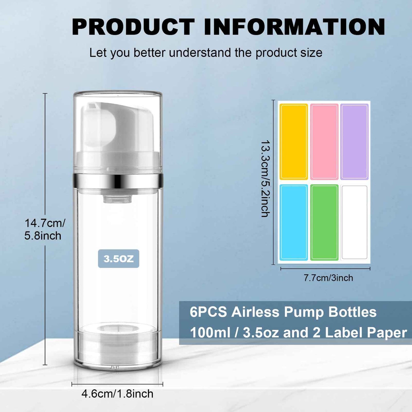 Cosywell Airless Pump Bottles 3.4oz/100ml 6 Pack Dispenser Empty Moisturizer Jars Cosmetic Container Travel Bottles for Shampoo Lotion Cream (Clear)