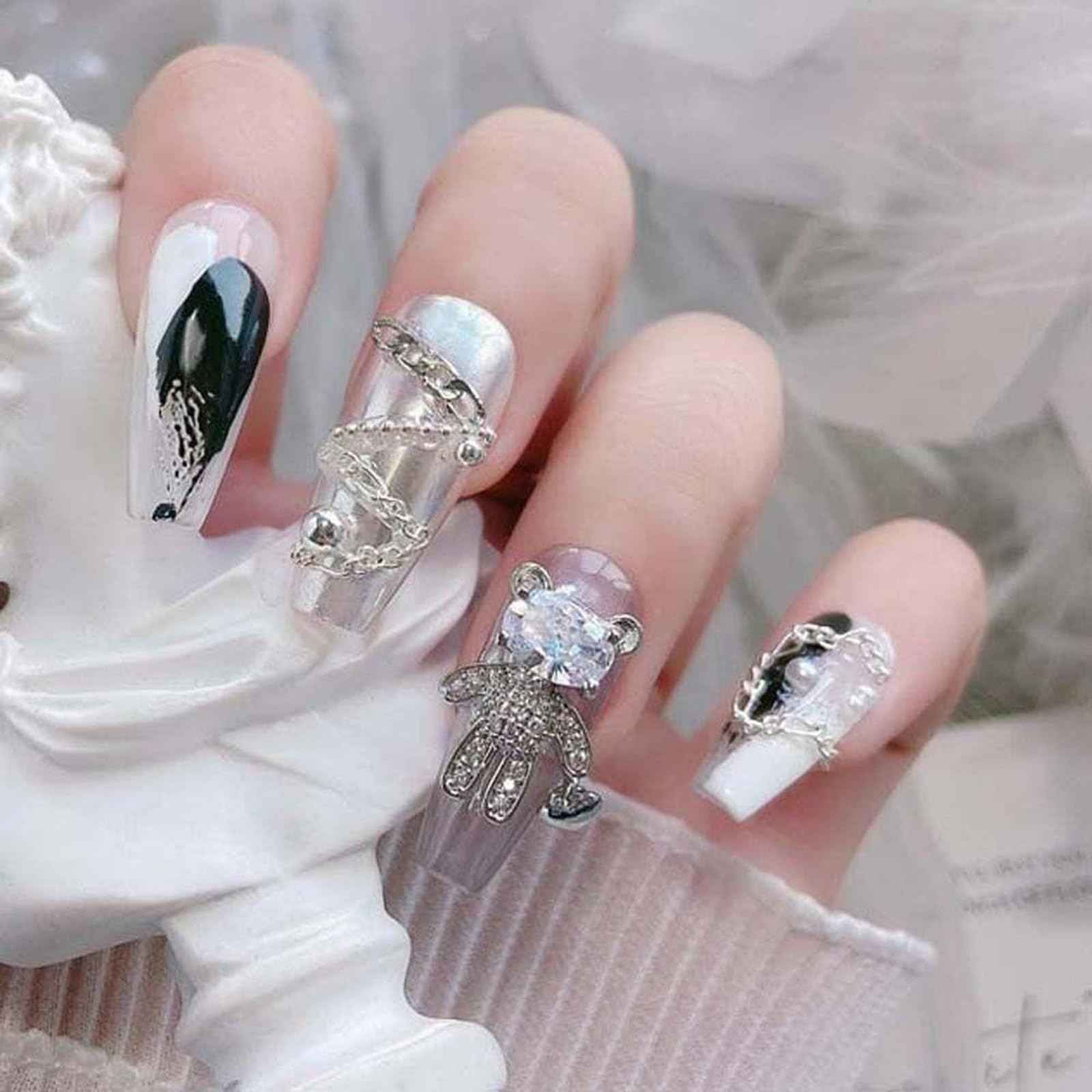 Tucnoeu 1 Box 6 Strips Nail Chains for Nail Art Gold Nail Chains Nail Art Charms Silver Chain Accessories Punk Nail Charms Nail Studs Silver Chain Accessories For Women Nail Art