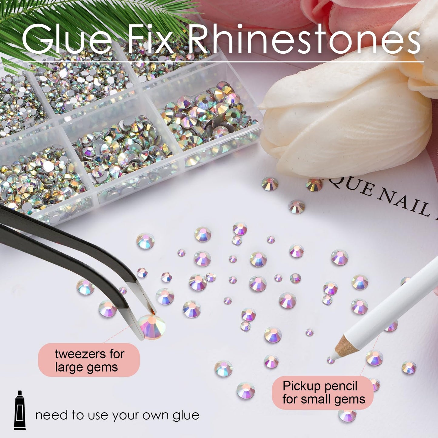 Canvalite 3600Pcs Crystal Rhinestones for Crafts, Glass Sparkly Nail Gems with Rhinestones Picker and Tweezers, Flat Back Rhinestones for Crafting Face Makeup Nail Art DIY Decorations