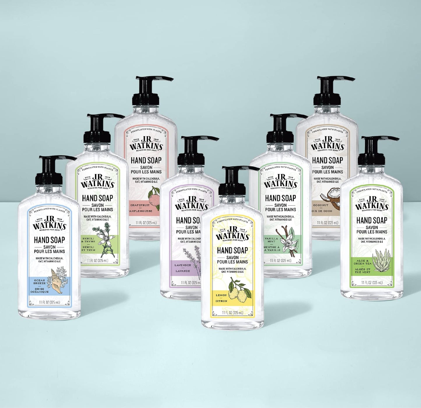 J.R. Watkins Liquid Hand Soap With Dispenser, Moisturizing Hand Soap, Alcohol-Free Hand Wash, Cruelty-Free, USA Made Liquid Soap For Bathroom and Kitchen, Lavender, 11 Fl Oz, 3 Pack