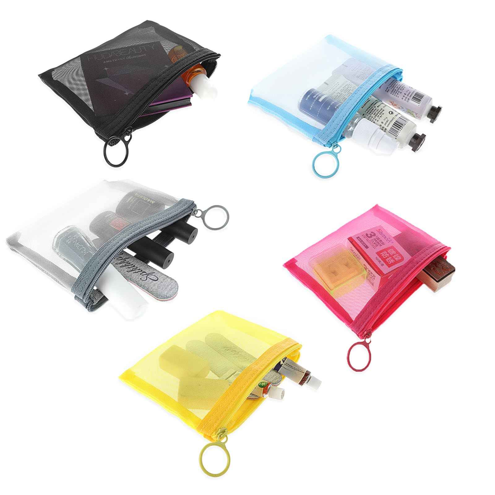 PEOVLVN 5 Pcs Mesh Zipper Pouch Bags, Small Makeup Bag for Purse Mini Zipper Mesh Bags Cosmetic Travel Toiletry Bag for Daily Toiletries Office Supplies & Cosmetics Travel Accessories