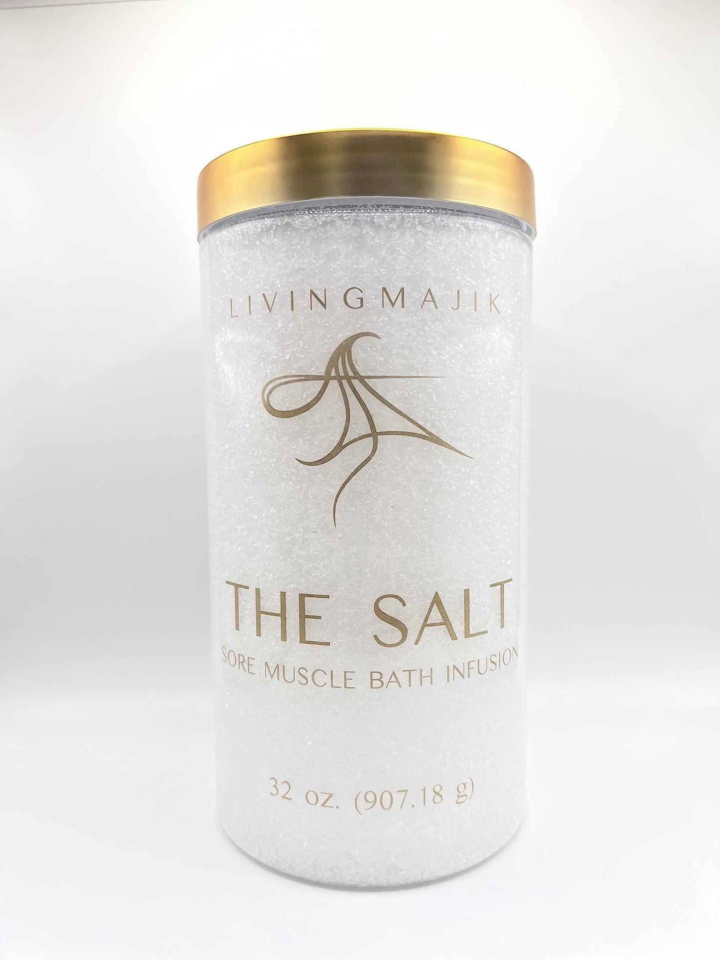 LIVINGMAJIK The Salt 32 oz - All-Natural Sore Muscle Bath Infusion with Epsom Salt, Essential Oils, Arnica & Hydrating Sweet Almond Oil | Ideal for Muscle Pain, Tension & Stress Relief.