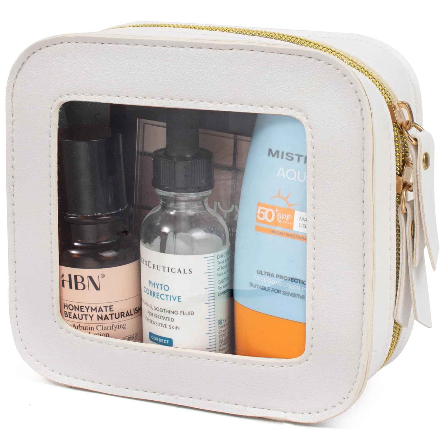 LETGO Mini Makeup Bag,Clear Makeup Bag Cute Travel Makeup Case Pouch Purse Essentials Car Accesories for Women,Travel Essentials Organizers (White, Mini)