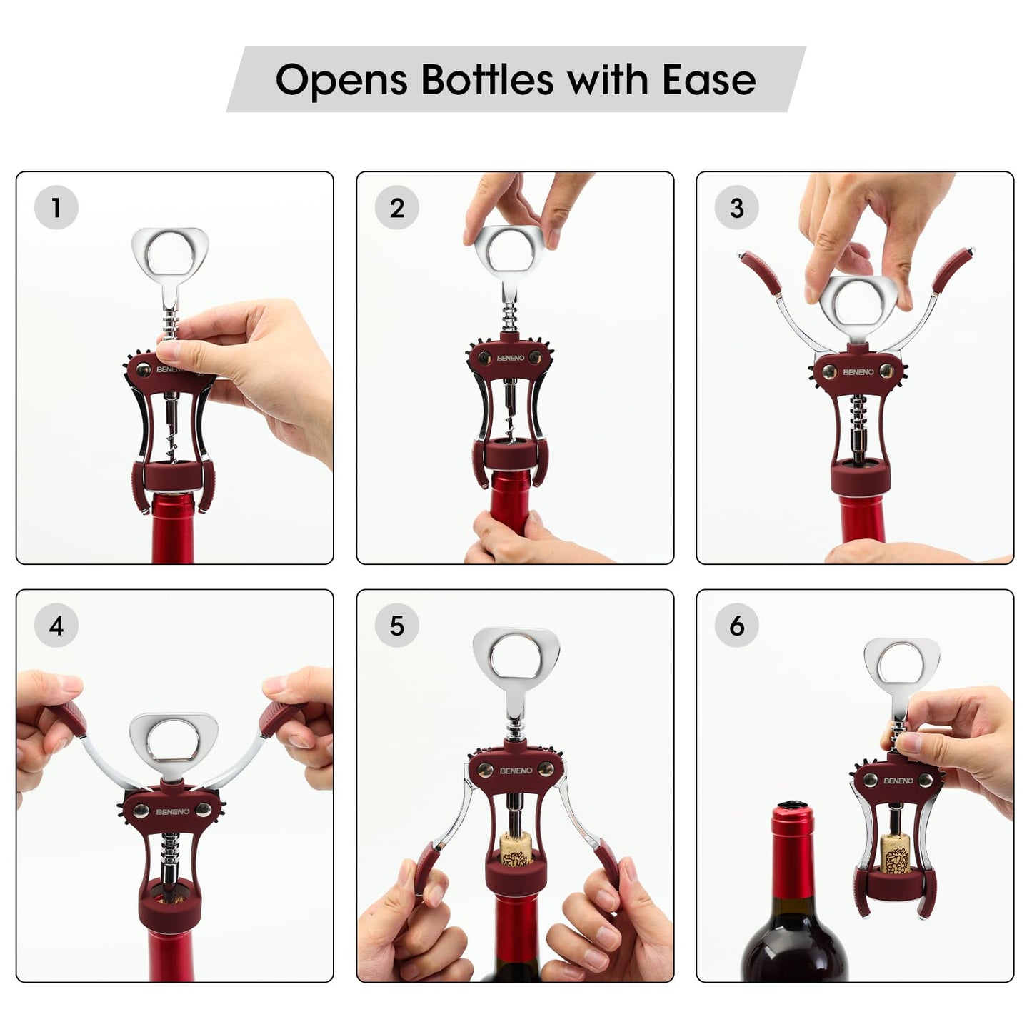 Wine Opener, Zinc Alloy Premium Wing Corkscrew Wine Bottle Opener with Multifunctional Bottles Opener, Sharp Corkscrew with Ergonomic Non-slip Wing Handle, Upgrade Purple