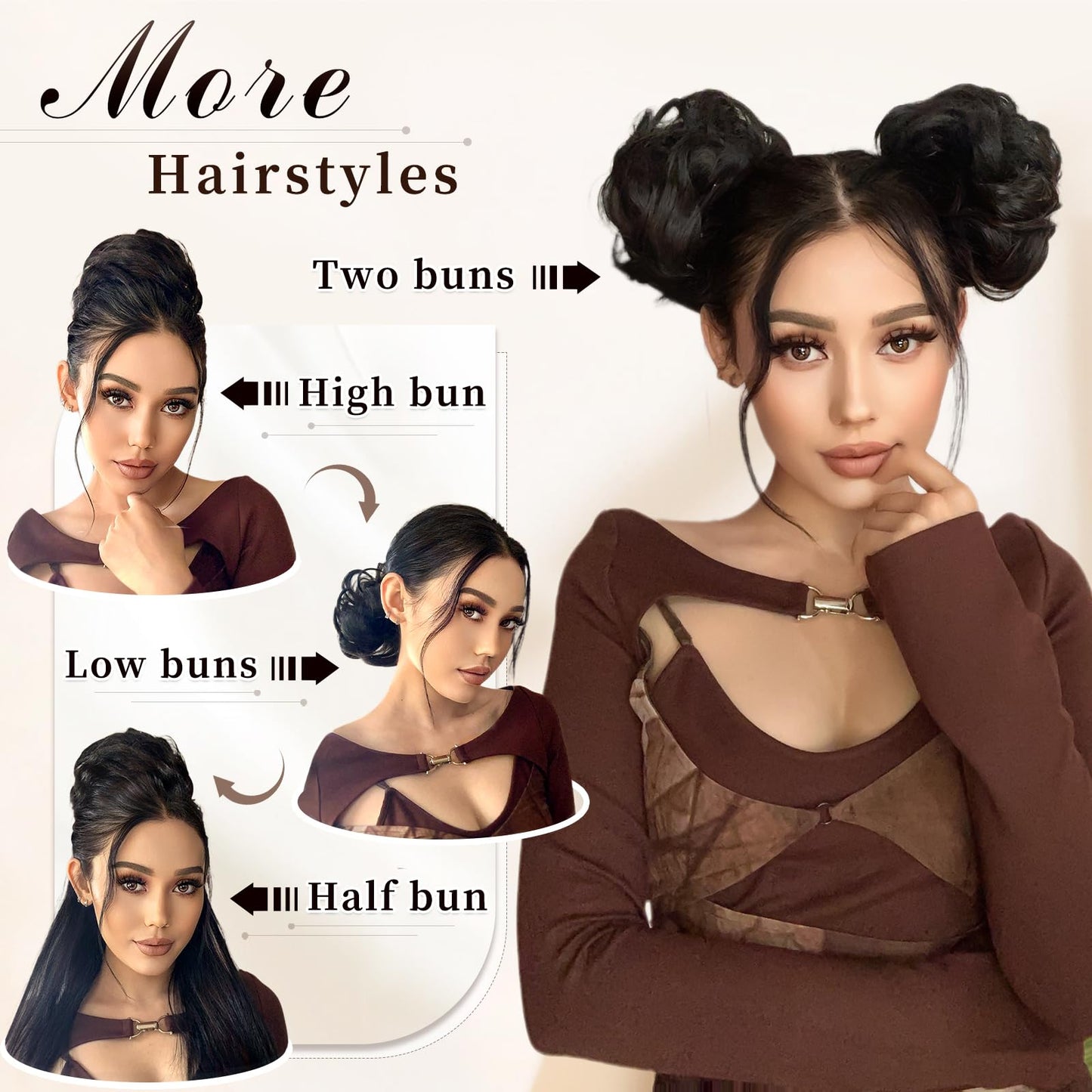 HMD Messy Bun Hair Piece Wavy Curly Scrunchies for Women Hair Bun Hair Piece with Elastic Band Scrunchies Stretchy Fluffy Chignon Ponytail Hairpieces Updos for Women（10#）