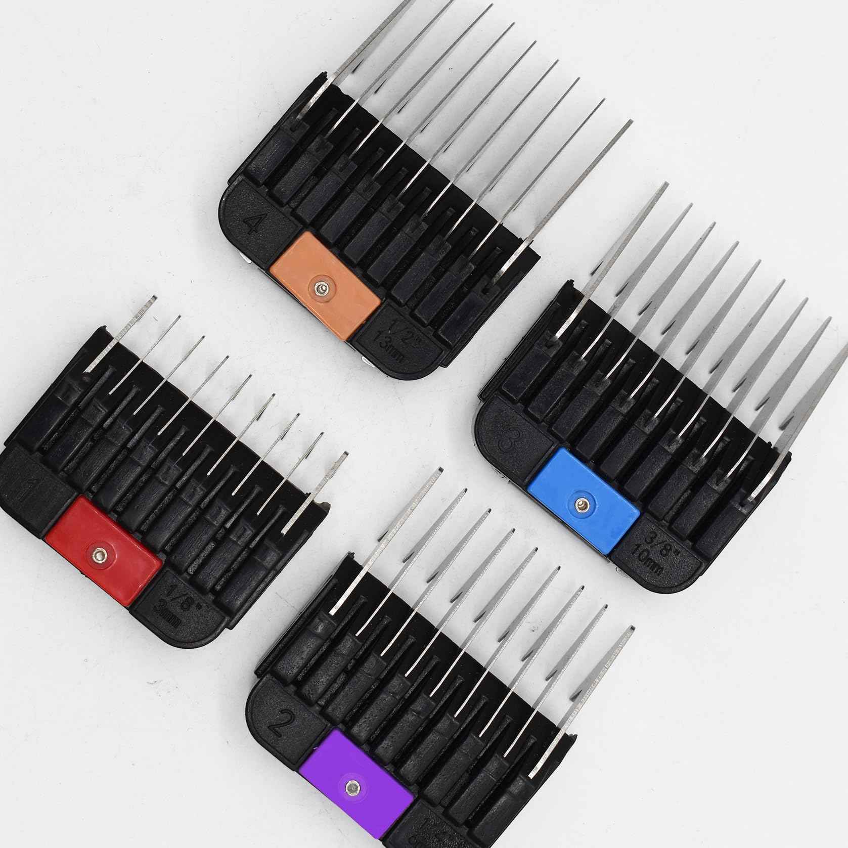 4 Pieces Animal Stainless Steel Attachment Guide Guard Combs for A5 Style Detachable Blade Pet Groomers, 1/8", 1/4", 3/8", 1/2" Compatible with Wahl KM Series Andis AG BG Oster A5 A6 Animal Clippers