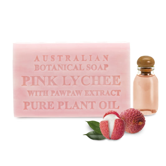 Australian Botanical Soap, Pink Lychee with Pawpaw Extract 6.6 oz. (187 g) Soap Bar | Natural Soap Base | All Skin Types | Women & Men | Shea Butter Enriched Bar Soap - Pack of 1