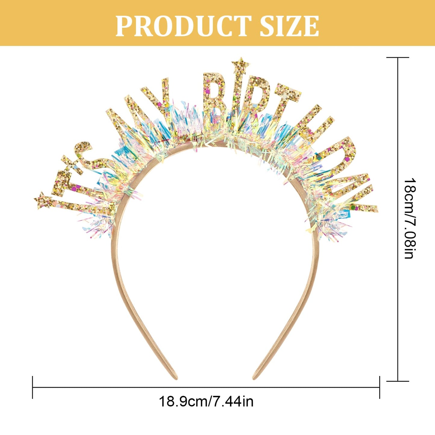 KICOSY Birthday Headbands for Women Birthday Crown Tiara Birthday Girl Headband Glitter Iridescent Fringe It's My Birthday