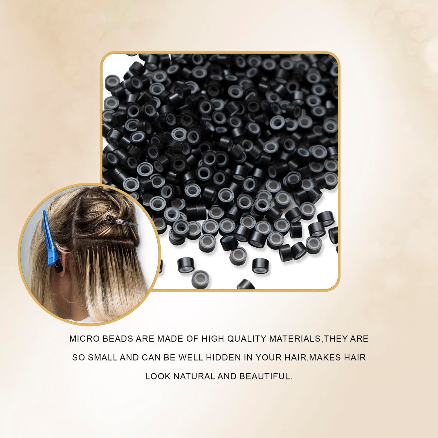 Hair Extensions Beads Micro Links Beads 5mm Silicone Lined Beads for Hair Extensions 1000pcs (Black)