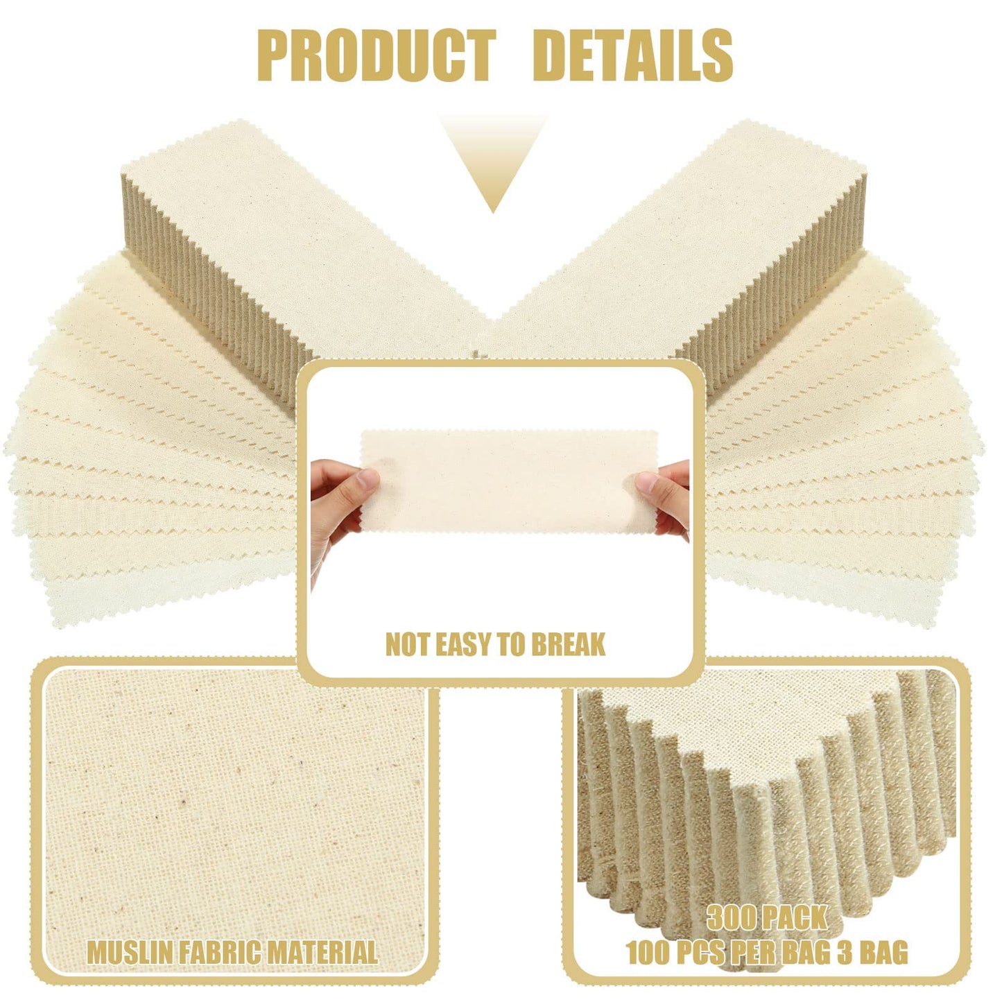 300 Pcs Natural Muslin Epilating Face Wax Strips Hair Removal Eyebrow Precut Waxing Strips Body Facial Cotton Wax Cloth Strip for Women Men (8 x 2.8 Inch)