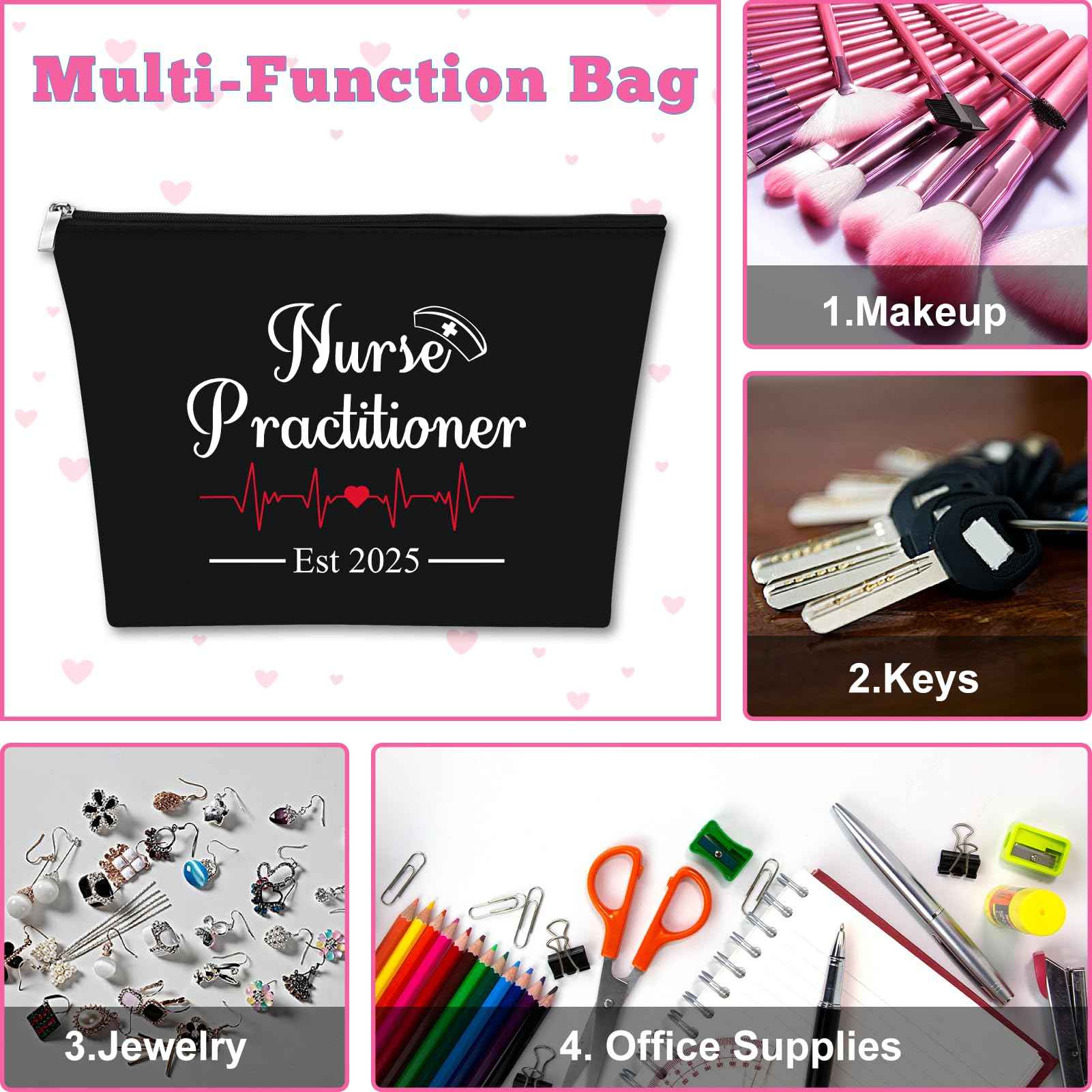 New Nurse Practitioner Gifts Cosmetic Bag New Nurse Graduation Gifts for Nursing Students NP Makeup Bag NP Est 2025 Nurse Gifts Nursing School Graduate Gifts Nursing Student Gifts Travel Pouch（Black）
