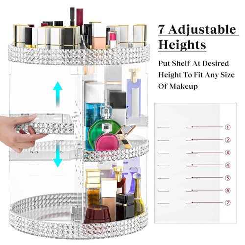 Famitree 360 Rotating Makeup Organizer Countertop, Clear Acrylic Large Perfume Organizer, Organizador De Perfumes, 7 Layers Make Up Organizer and Storage Fits for Vanity and Bathroom - X-Large Clear