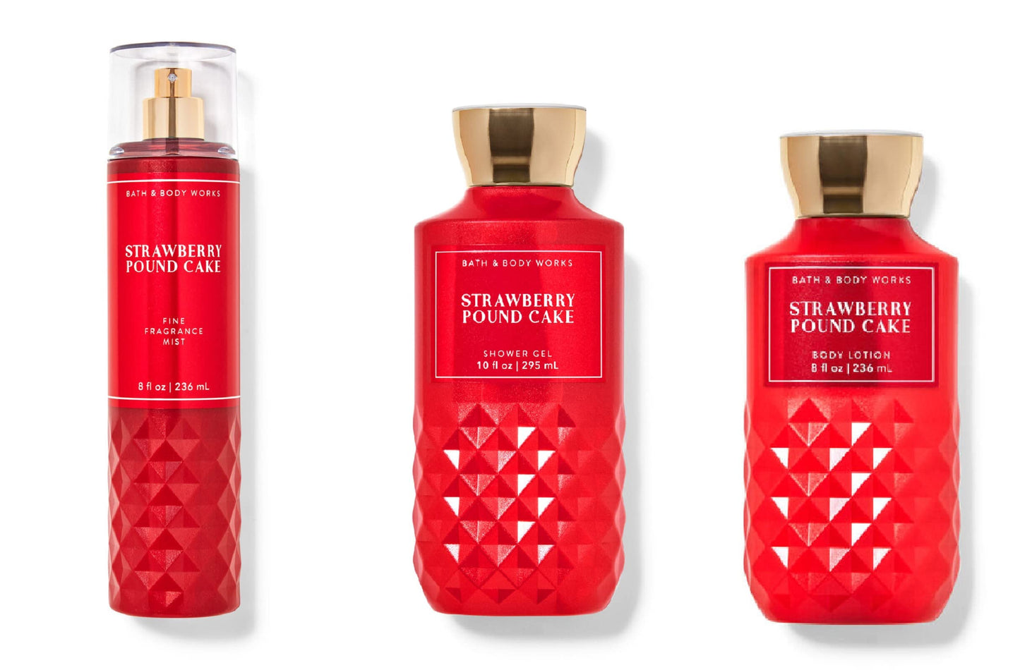 Bath and Body Works - Strawberry Pound Cake - Daily Trio – Fall 2020 - Shower Gel, Fragrance Mist & Body Lotion