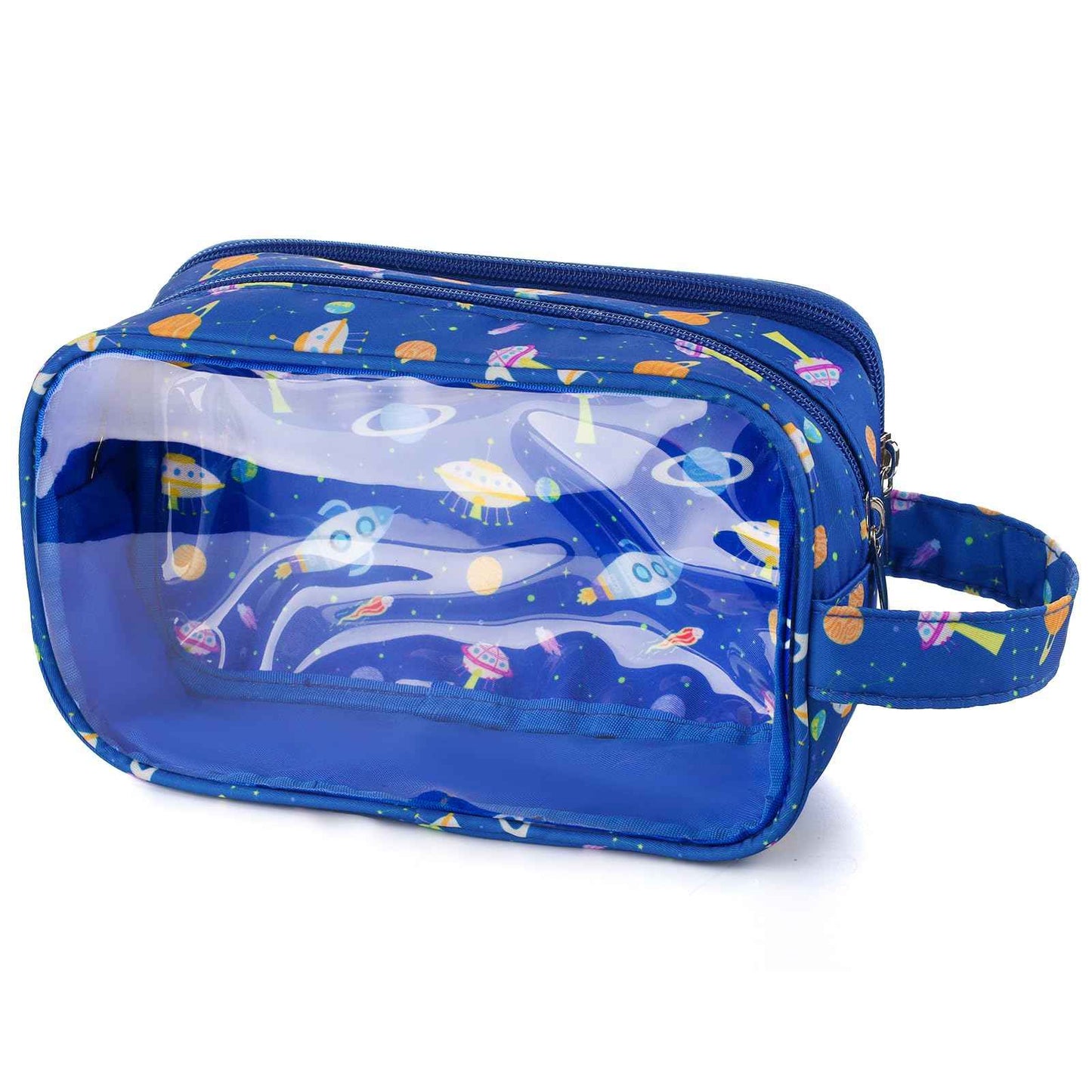Vipdeal Space Kids Toiletry Bag for Boys, Travel Clear Toiletry Bag for Little Young Boys Waterproof Hanging Wash Bag Toddler Traveling Toiletries, Navy Blue