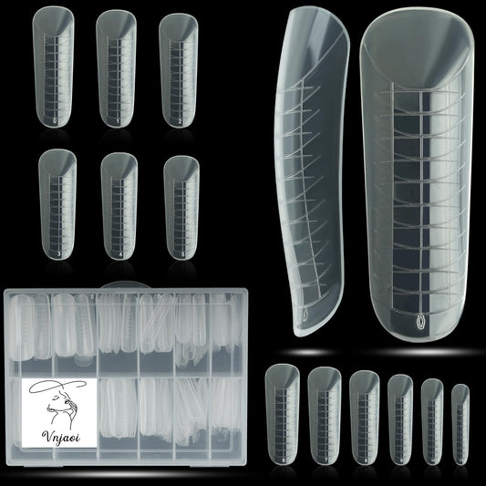 Vnjaoi 120 Pcs Poly Extension Gel Dual Nail Forms Nail Molds With Scale Builder Coffin Nail for Gel Manicure Nail Art Design Salon DIY at Home (Long Dual Nail Forms Set)