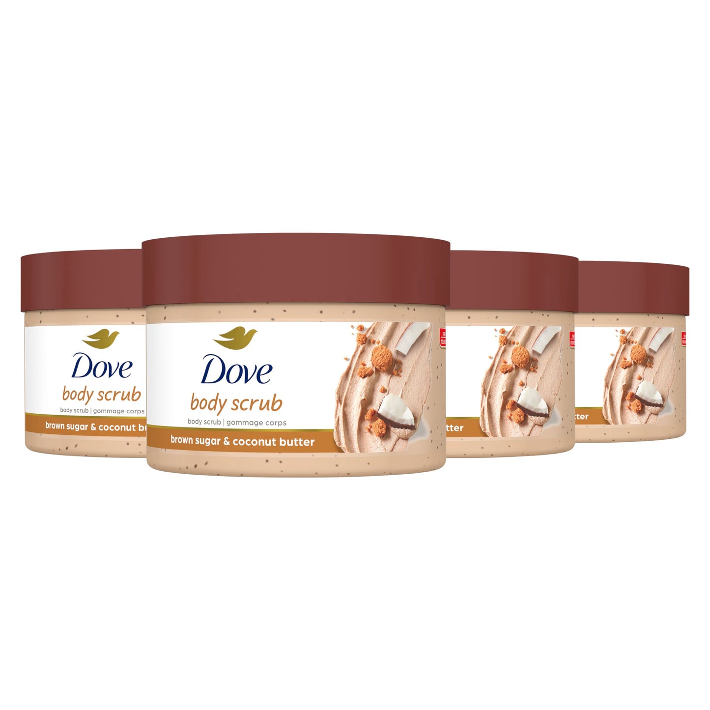 Dove Scrub For Silky Smooth Skin Brown Sugar & Coconut Butter Body Scrub Exfoliates & Restores Skin's Natural Nutrients, 10.5 oz, 4 Count