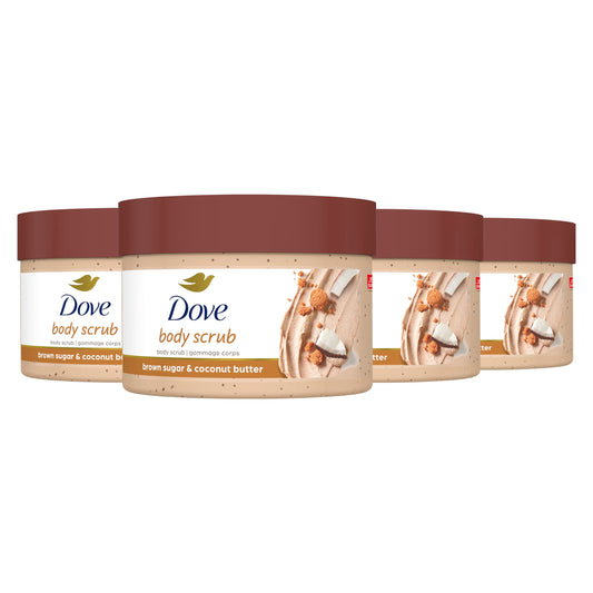 Dove Scrub For Silky Smooth Skin Brown Sugar & Coconut Butter Body Scrub Exfoliates & Restores Skin's Natural Nutrients, 10.5 oz, 4 Count