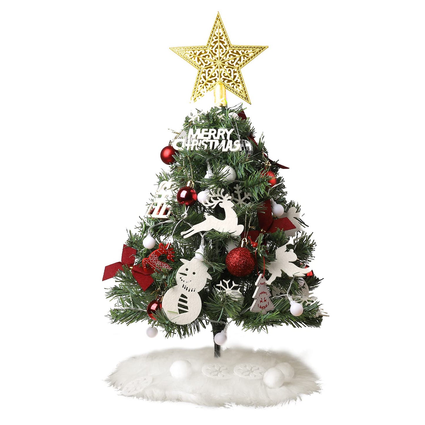 2ft Mini Tabletop Christmas Tree, Artificial Small Christmas Tree with Battery Operated Lights, Ornaments and Storage Bag, Mini Xmas Tree for Christmas Home Decorations