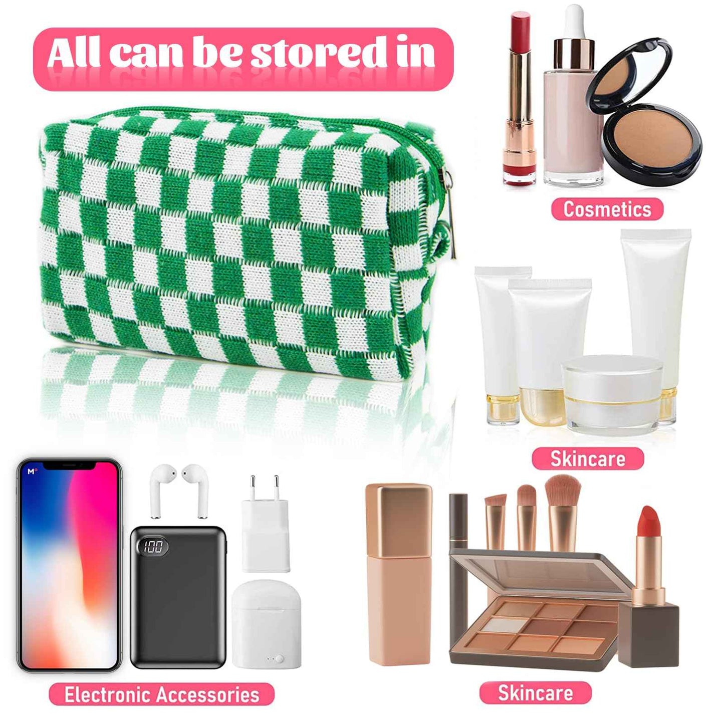 EYNDYN 12 PCS Checkered Makeup Bag Cosmetic Bag for Women Checkered Pouch Plaid Makeup Bag for Women Large Capacity Pencil Case Makeup Brushes Storage Bag Travel Toiletry Bag Organizer