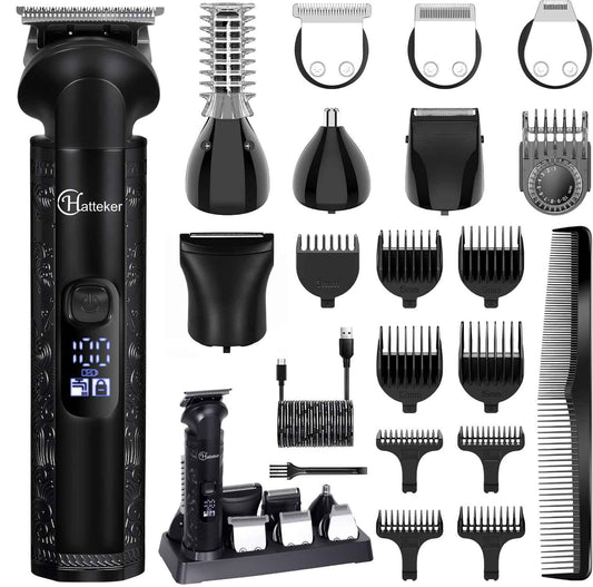 Hatteker 8-in-1 Mens Grooming Kit - Zero-Gap T-Blade Trimmer, IPX7 Waterproof Cordless Set with Hair Clipper/Beard Trimmer/Nose Trimmer, USB Rechargeable (1.5H Charge 180M Use) for Home & Travel