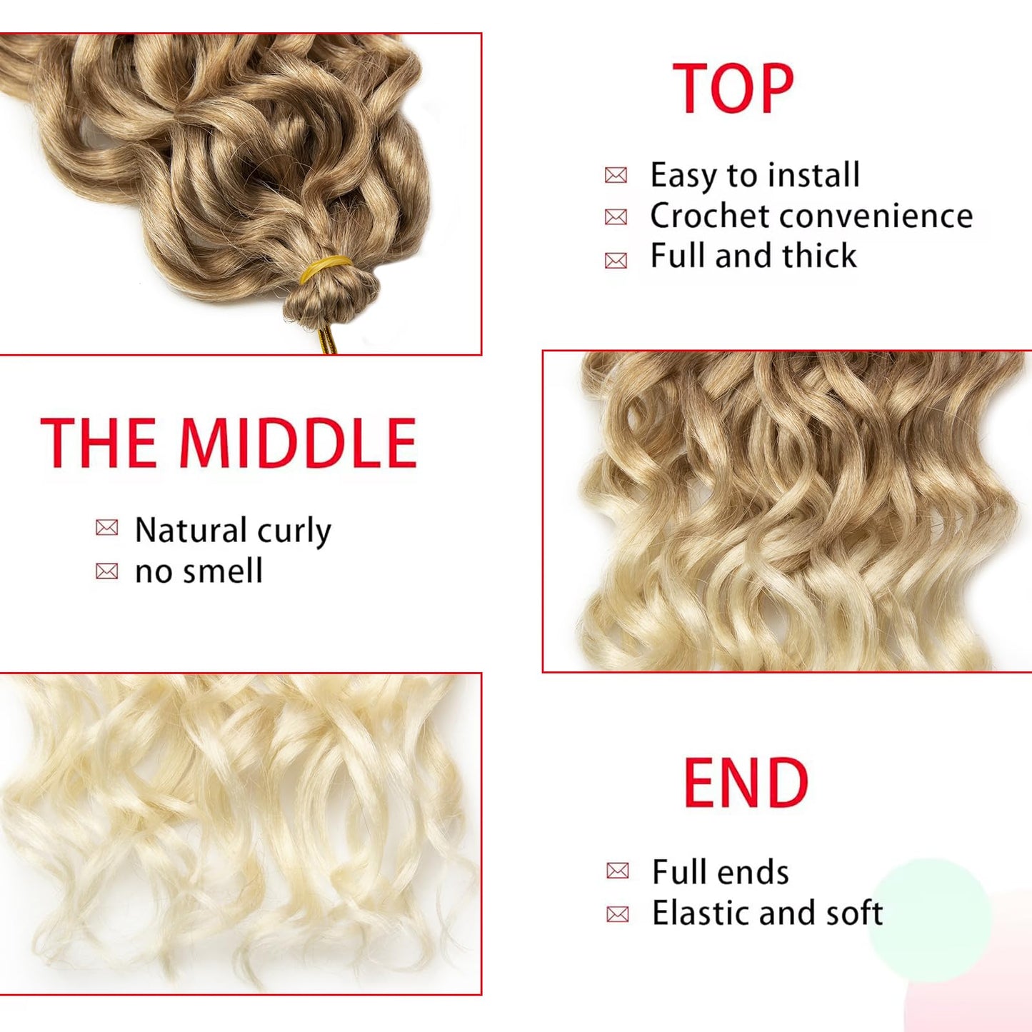 Ocean Wave Crochet Hair Blonde Deep Wave Curly Crochet Hair For Women 24inch Hawaii Curly Braiding Hair Synthetic Bohemian Crochet Braid Water Wave Crochet hair Extensions (6Packs, 27/613)