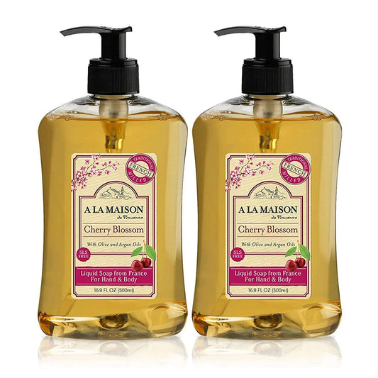 A LA MAISON French Liquid Hand Soap, Cherry Blossom - Natural Hand Wash Made with Essential Oils - Biodegradable, Plant-Based, Vegan, Cruelty-Free, Alcohol & Paraben Free (16.9 oz, 2 Pack)