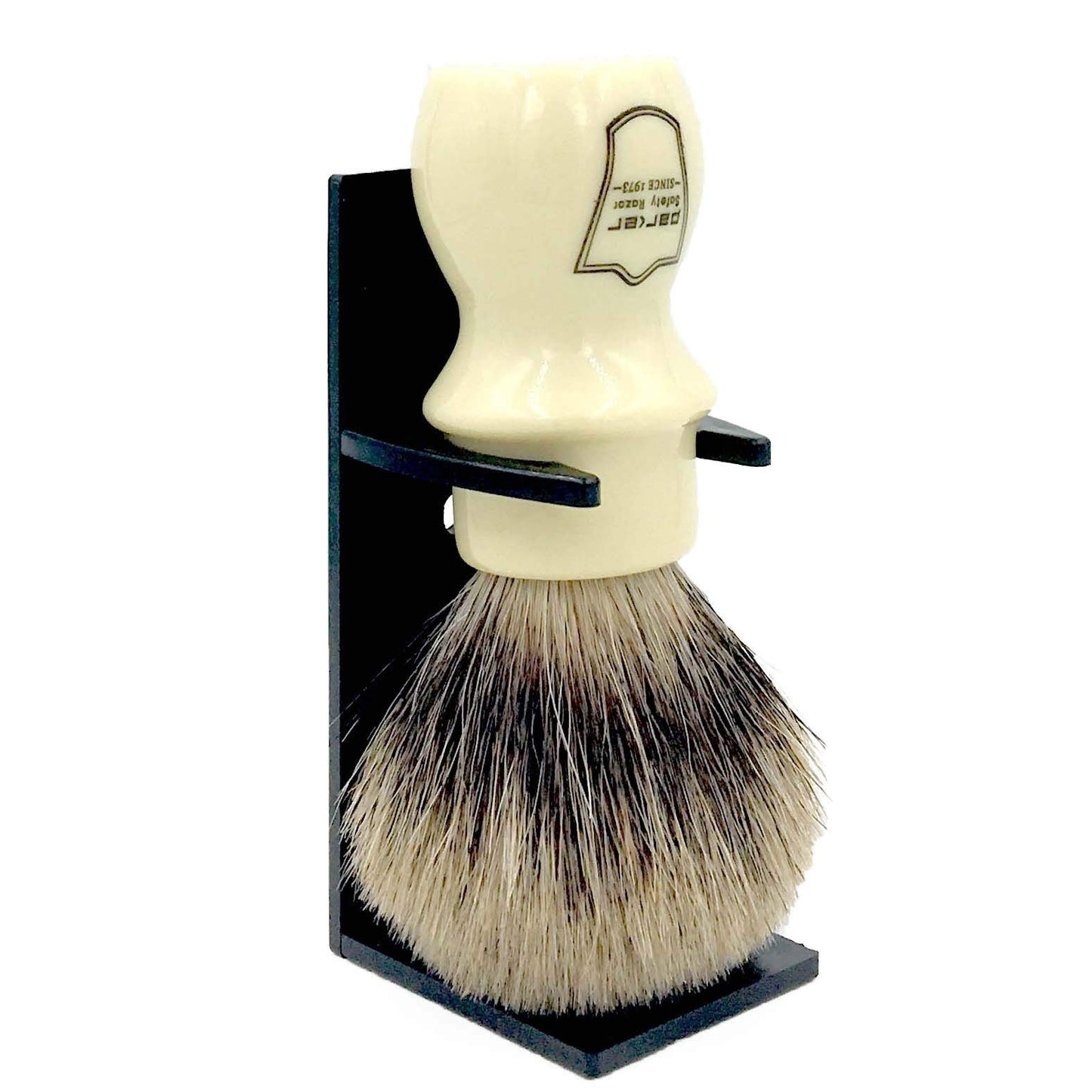 Parker Handmade Deluxe Mug Shaving Brush with Stand – 100% 3-Band Pure Badger Bristles –Extra Dense and Firm (Ivory)