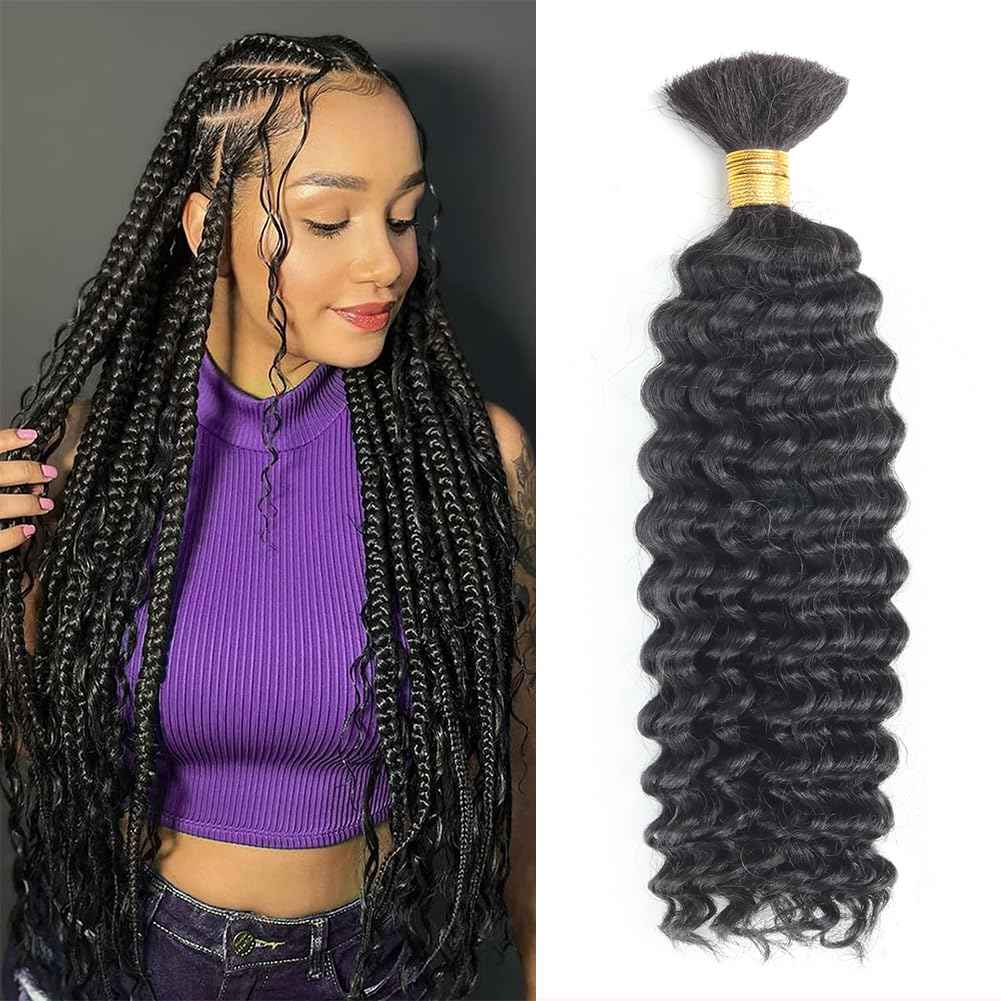 Human Braiding Hair 50g Deep Curly Wave Bulk Human Hair for Braiding No Weft Bundle Brazilian Virgin Curly Human Hair Extensions for Boho Braids Wet and Wavy Human Hair Braiding Hair Natural Color