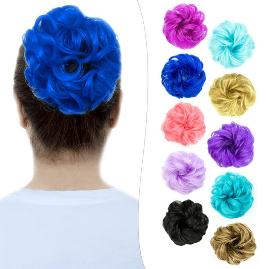 QTHQTFL 1 PCS Messy Bun Hair Piece, Hair Bun Hair Pieces for Women Girls Curly Wavy Synthetic Hair Bun Scrunchies Ponytail Extensions Purple Blue