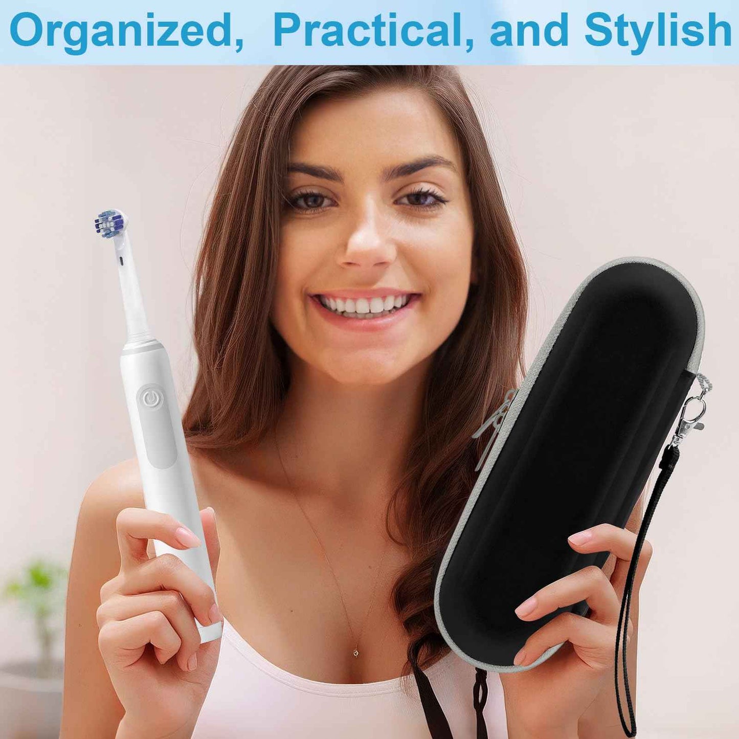 ICIMBI Electric Toothbrush Travel Case for Oral B/Oral-B Pro 1000 1500 5000 7000 Electric Toothbrush,Hard EVA Protective Toothbrush Holder, Includes 2 Brush Head Caps, Compact & Water-Resistant