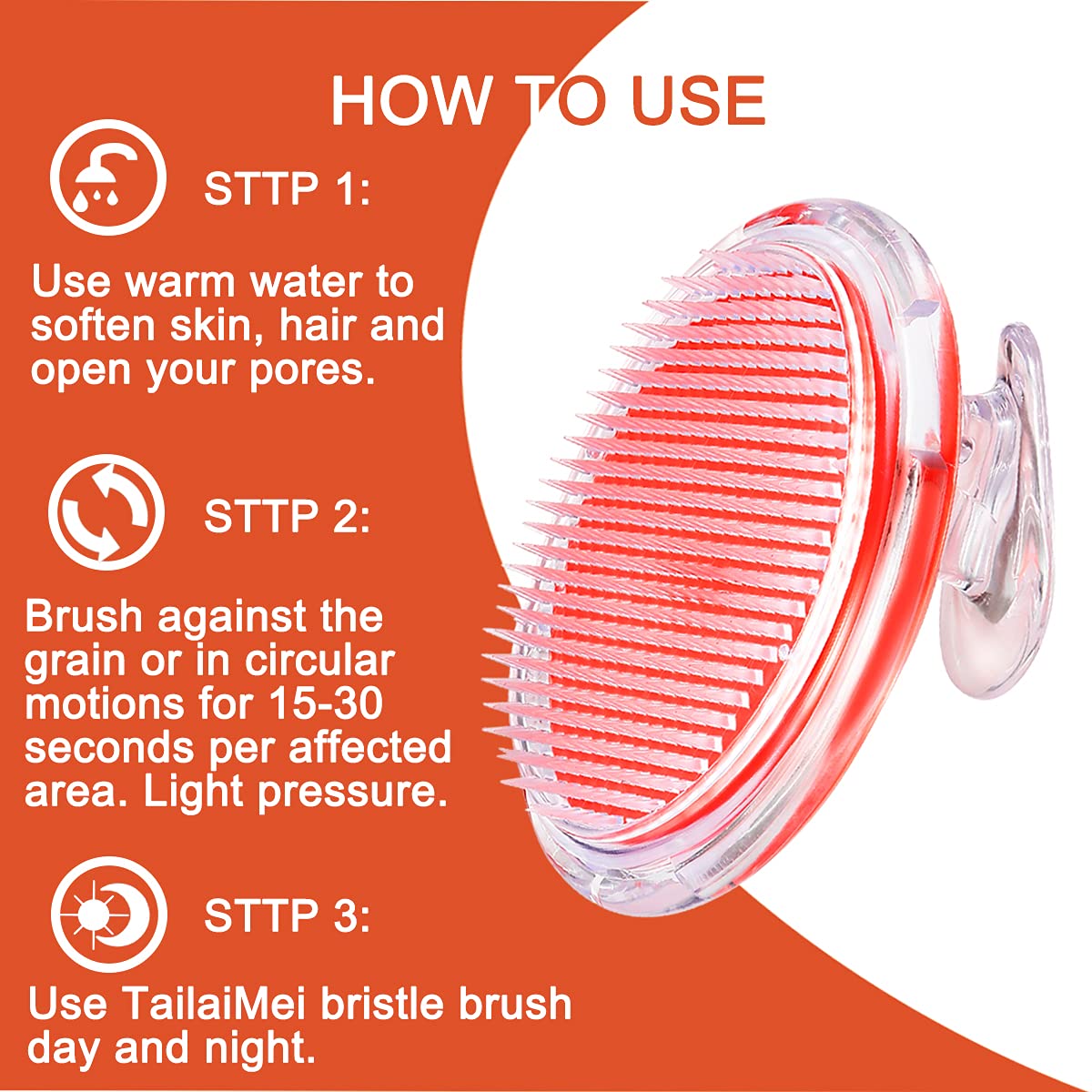 TailaiMei Exfoliating Brush for Ingrown Hair Treatment - To Treat and Prevent Bikini Bumps, Razor Bumps - Silky Smooth Skin Solution for Men and Women(Orange)