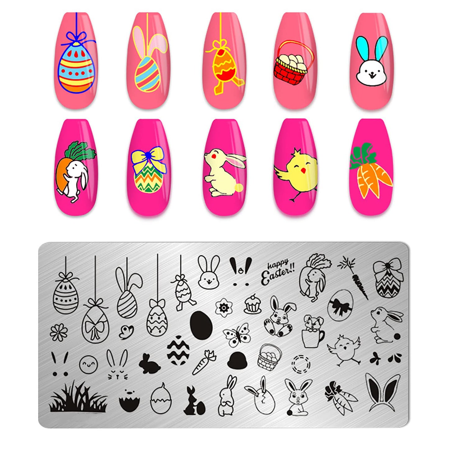 KAAGEE 10Pcs Easter Nail Stamping Plate Bunny Nail Stamp Nail Art Stamping Plates Holiday Nail Design Stamps Nail Stencils Nail Plate Template Tool Nails Accessories