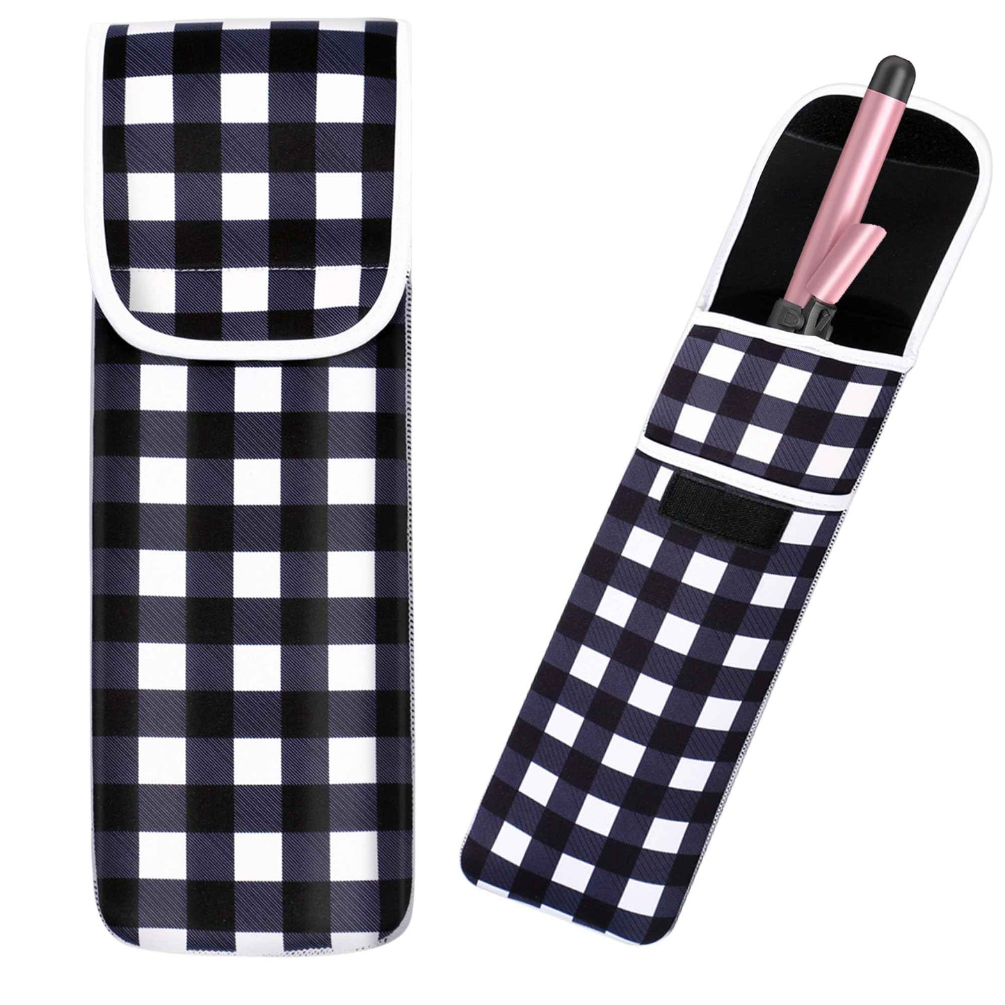 ALEIFLE Women's Heat Resistant Neoprene Curling Iron Holder Flat Iron Curling Wand Travel Storage Cover Case Bag Pouch -Water-Resistant (Black lattice)