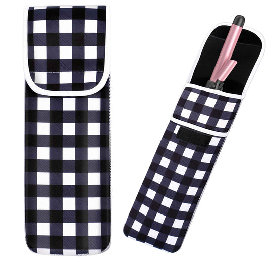 ALEIFLE Women's Heat Resistant Neoprene Curling Iron Holder Flat Iron Curling Wand Travel Storage Cover Case Bag Pouch -Water-Resistant (Black lattice)